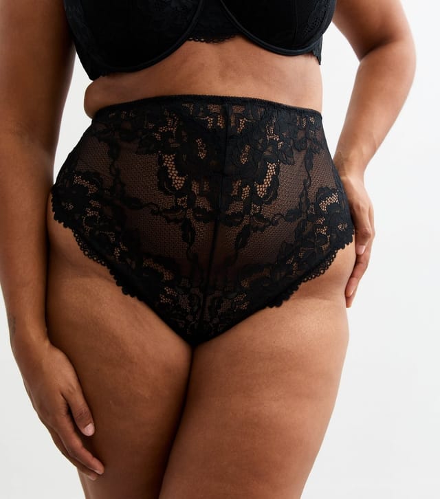 New Look Women's Plus Size Black High Waisted Lace Thong Curves New Look - 2