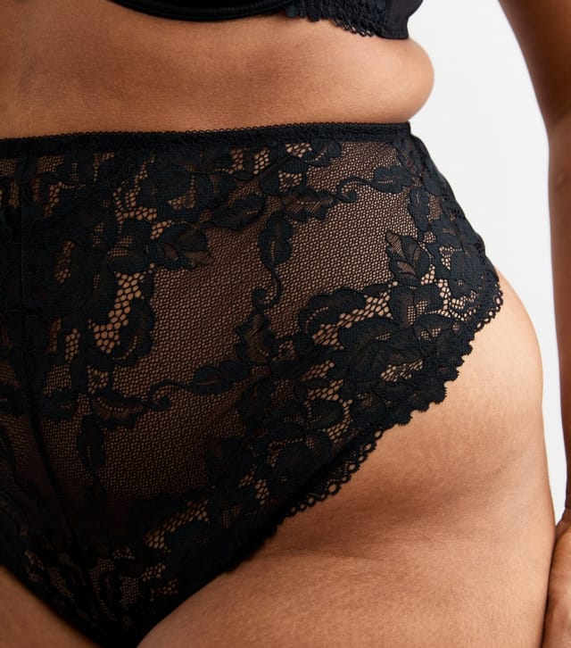 New Look Women's Plus Size Black High Waisted Lace Thong Curves New Look - 3
