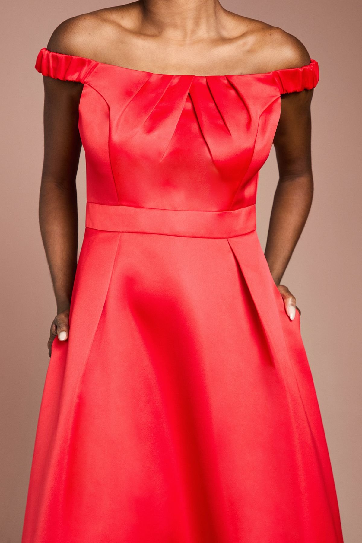 Coast Coast Women's Bardot Fit & Flare Hi Low Hem Maxi Dress in Flame Red - 4