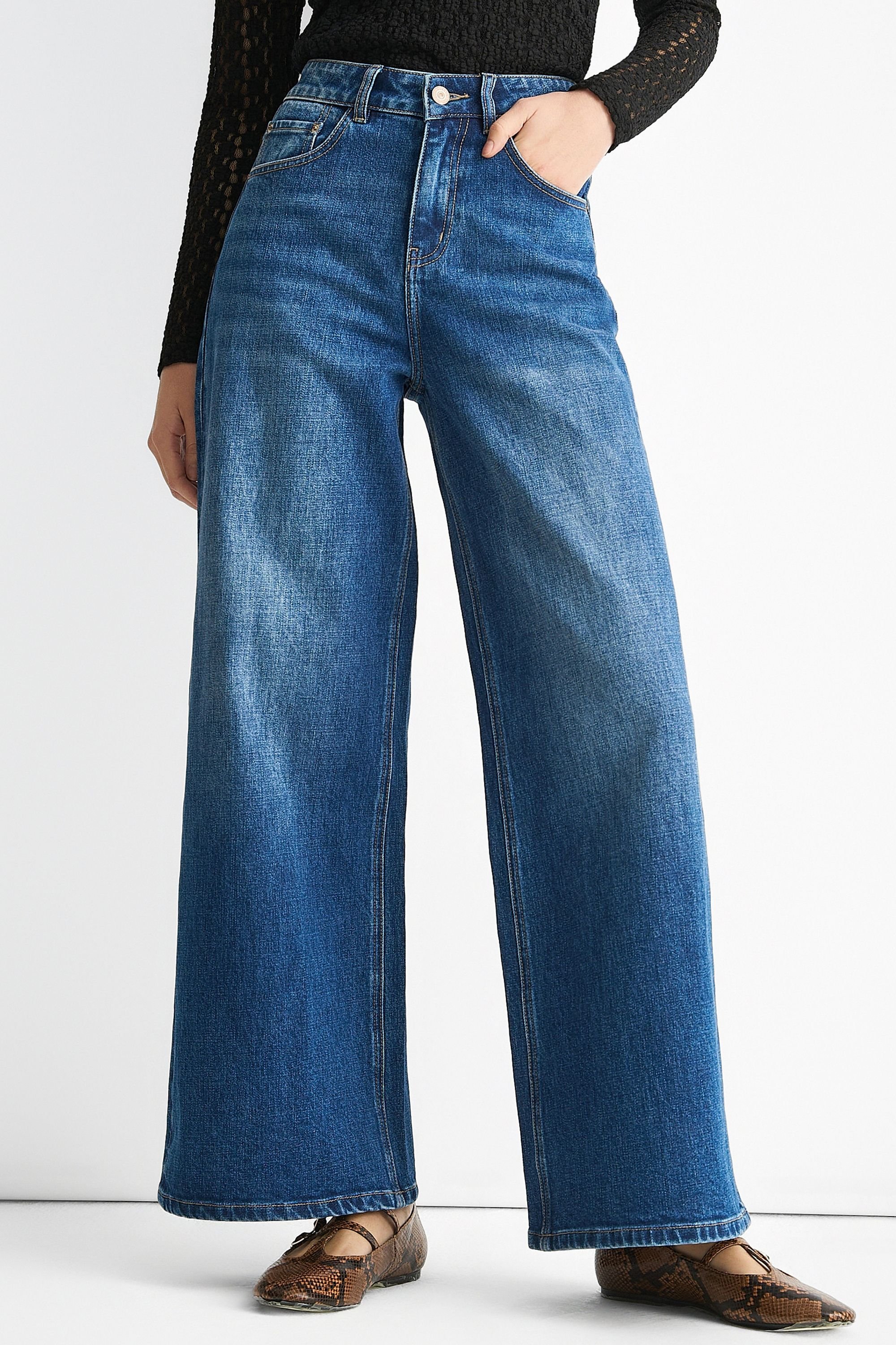 Gini London Gini London Women's Blue Mid Rise Wide Leg Jeans - 2