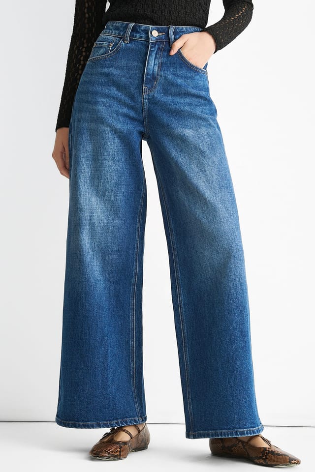 Gini London Gini London Women's Blue Mid Rise Wide Leg Jeans - 2