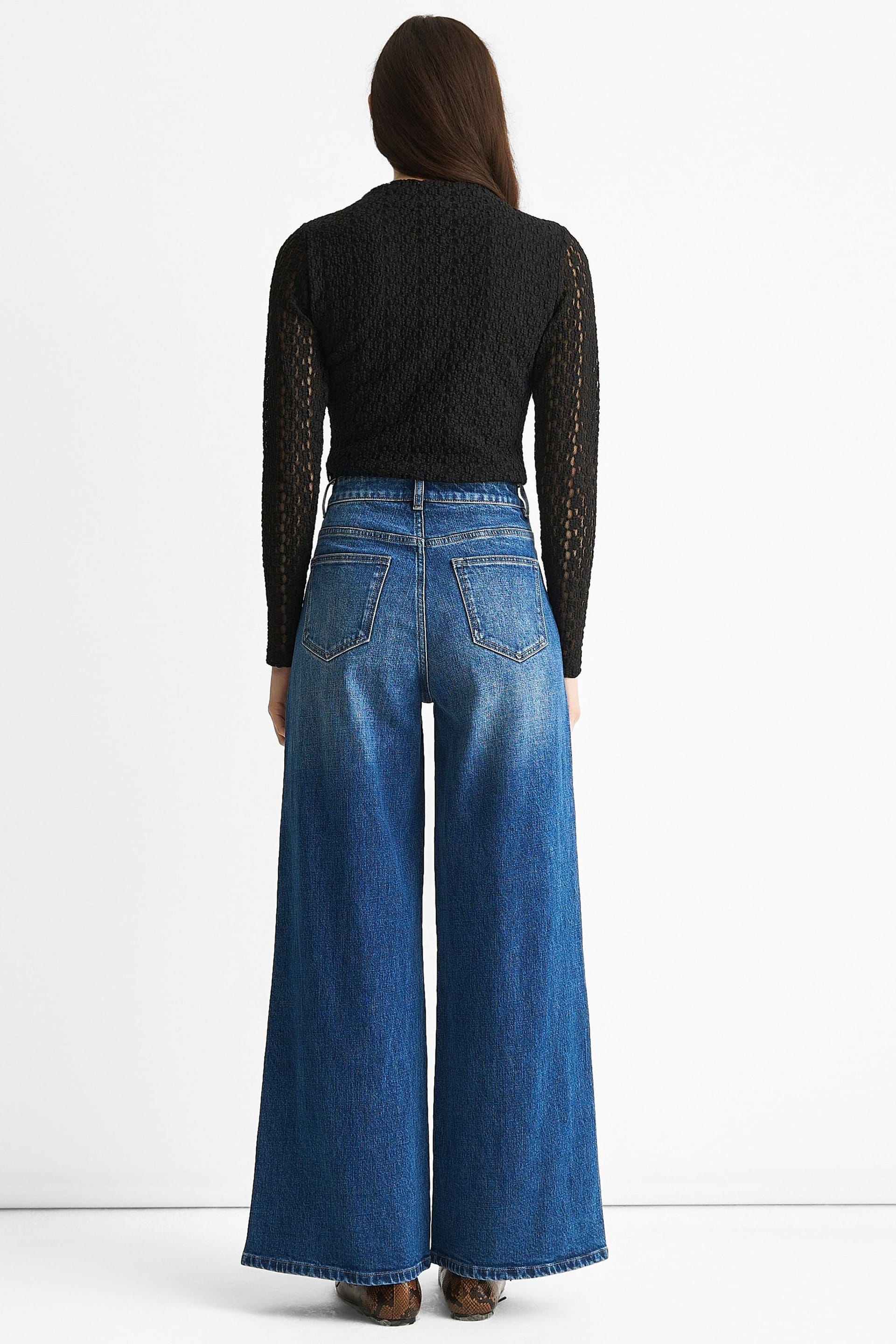 Gini London Gini London Women's Blue Mid Rise Wide Leg Jeans - 4