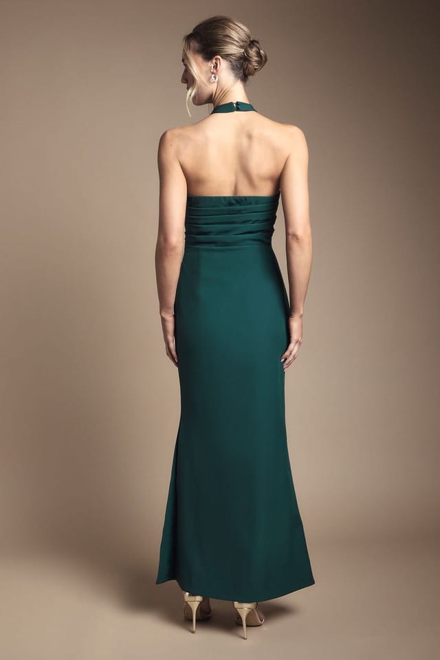 Coast Coast Women's Halter Neck Gathered Waist Midaxi Bridesmaid Dress in Emerald - 3