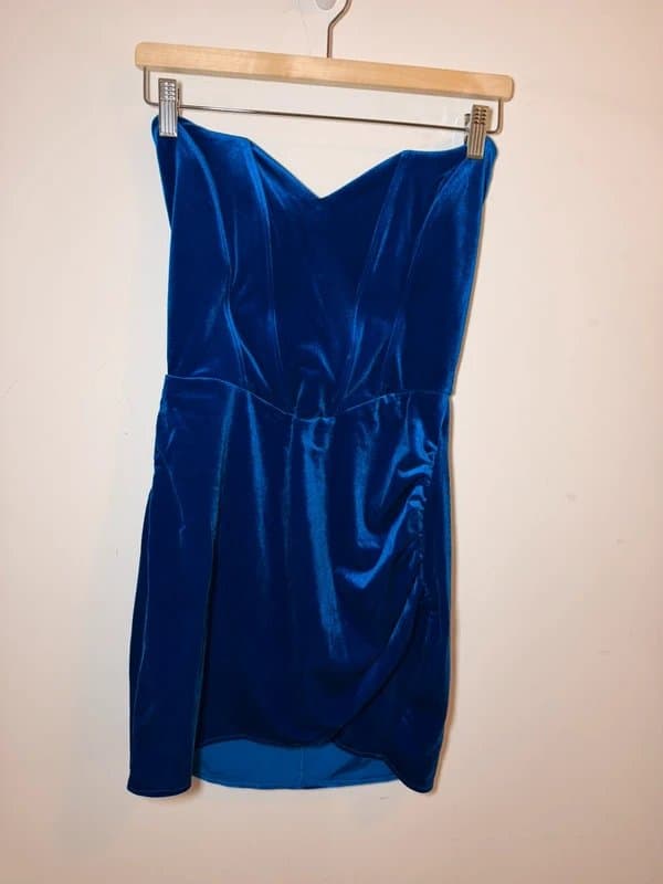 Bershka Bershka Royal Blue Velvet Strapless Dress