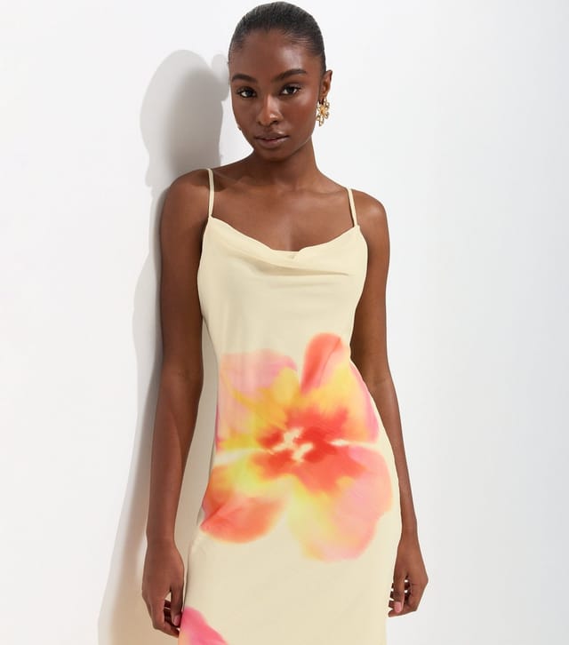 New Look Women's Cream Hibiscus Chiffon Cowl Neck Midi Dress New Look - 2