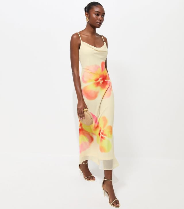New Look Women's Cream Hibiscus Chiffon Cowl Neck Midi Dress New Look - 3