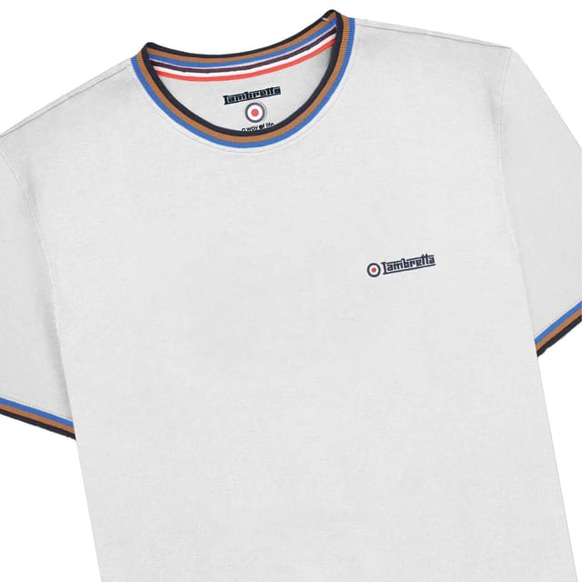 Lambretta Lambretta Men's SS25 Triple Tipped Pique T-Shirt in White - 3