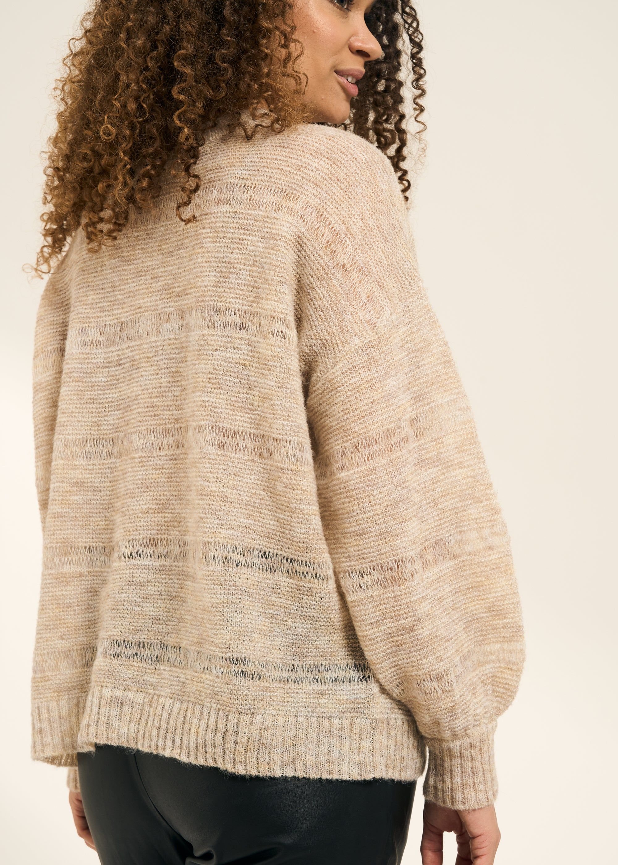 Truly Truly Women's Oatmeal Open Knit Jumper in Beige - 2