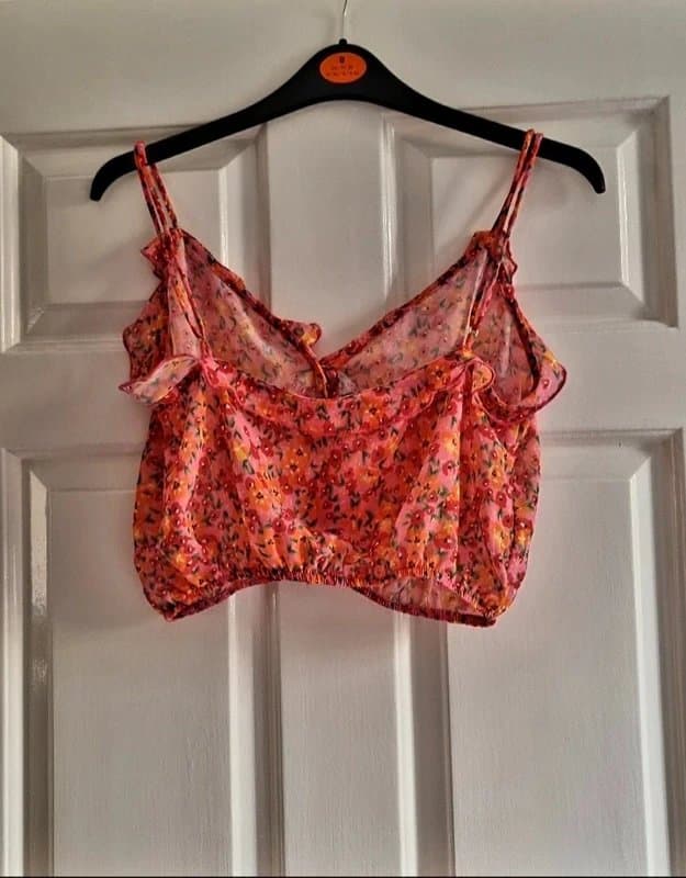 Bershka Bershka orange floral print ruffled cami crop top