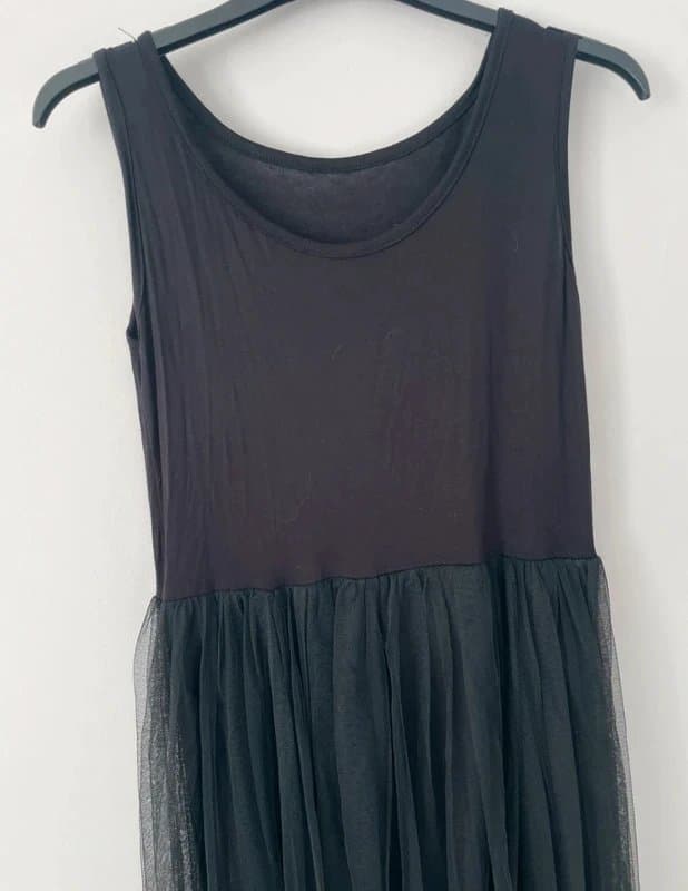 No Label Black vest midi dress with tulle overlay size 12 medium