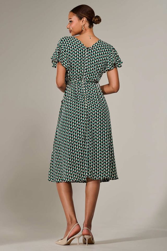 Jolie Moi Jolie Moi Women's Short Sleeve Side Tie Midi Dress in Bright Green - 2