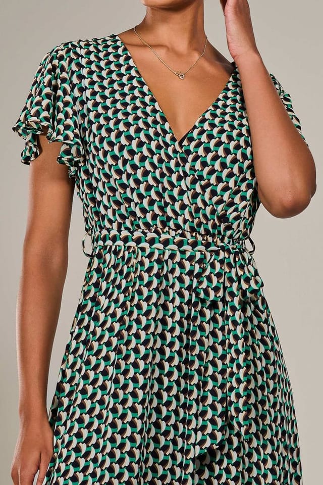 Jolie Moi Jolie Moi Women's Short Sleeve Side Tie Midi Dress in Bright Green - 3