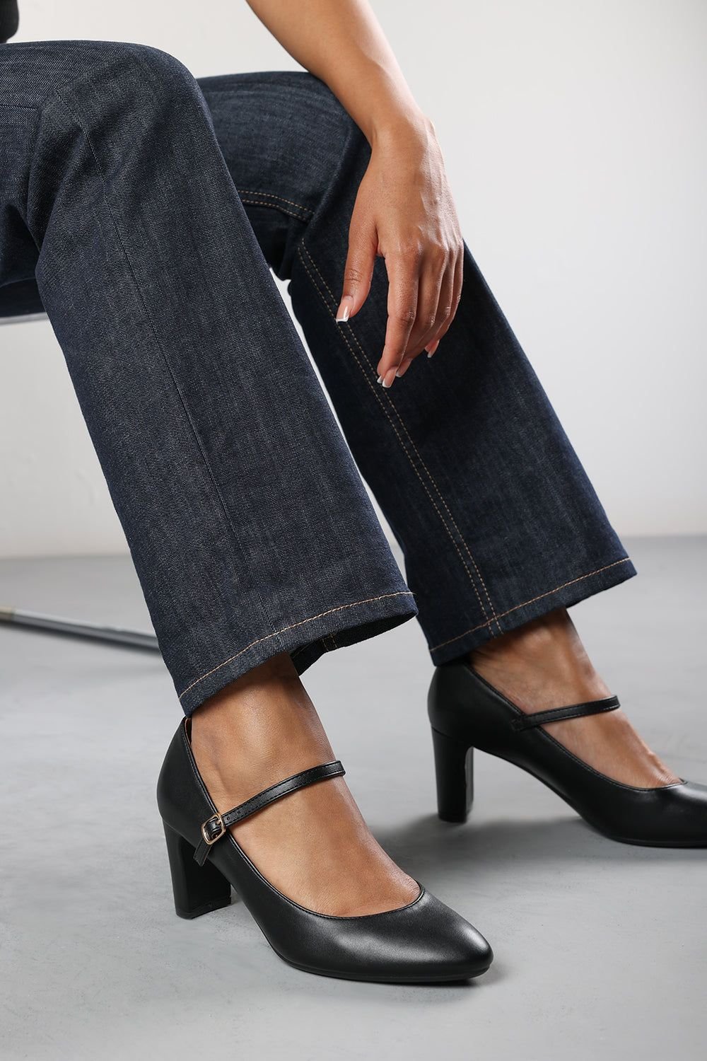Wheres That From Where's That From Women's 'Oceana' Wide Fit Suede Mary Jane Court Shoe With Buckle Strap in True Black - 4