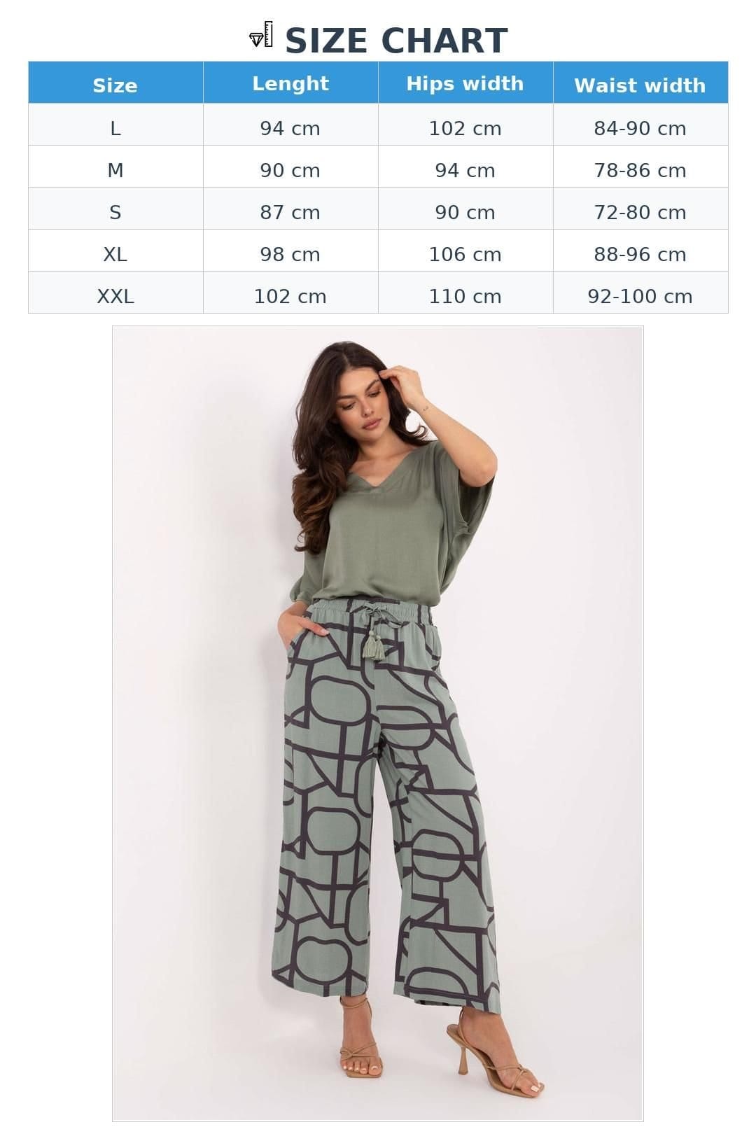 Love Lace Love Lace Women's Light Viscose Wide Leg High Waist Trousers in Green - 4