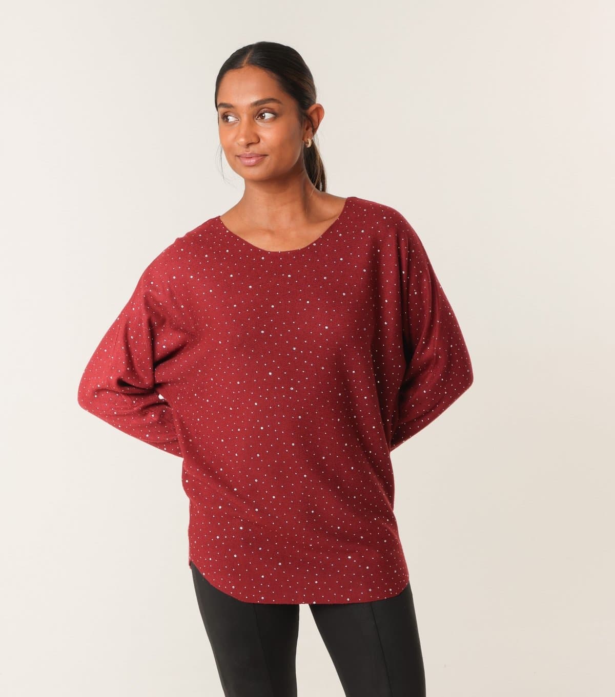 Blue Vanilla Women's Red Rhinestone Embellished Jumper Blue Vanilla New Look