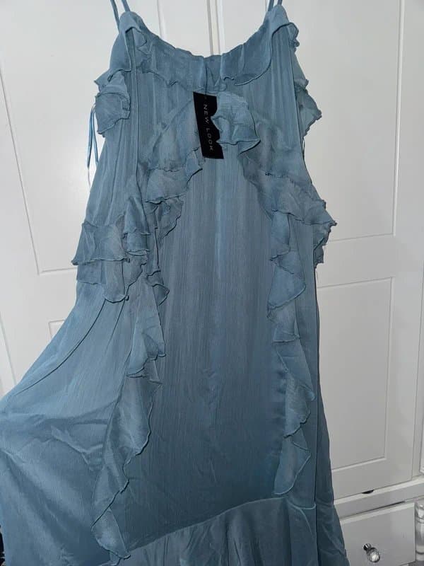 New Look New Look Blue Chiffon Frill Maxi Dress - Boho Chic Draped Style - BNWT - Size 8