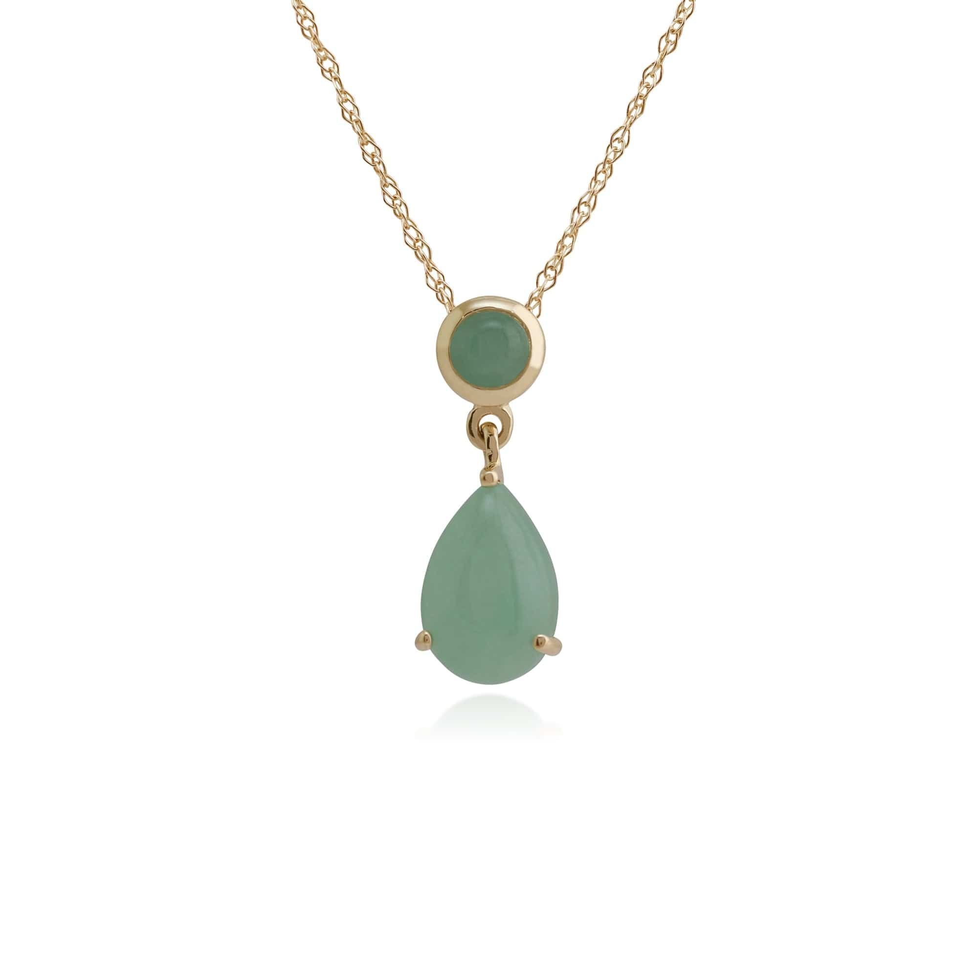 Gemondo Gemondo Women's Classic Pear & Round Green Jade Pendant in 9ct Yellow Gold - 1