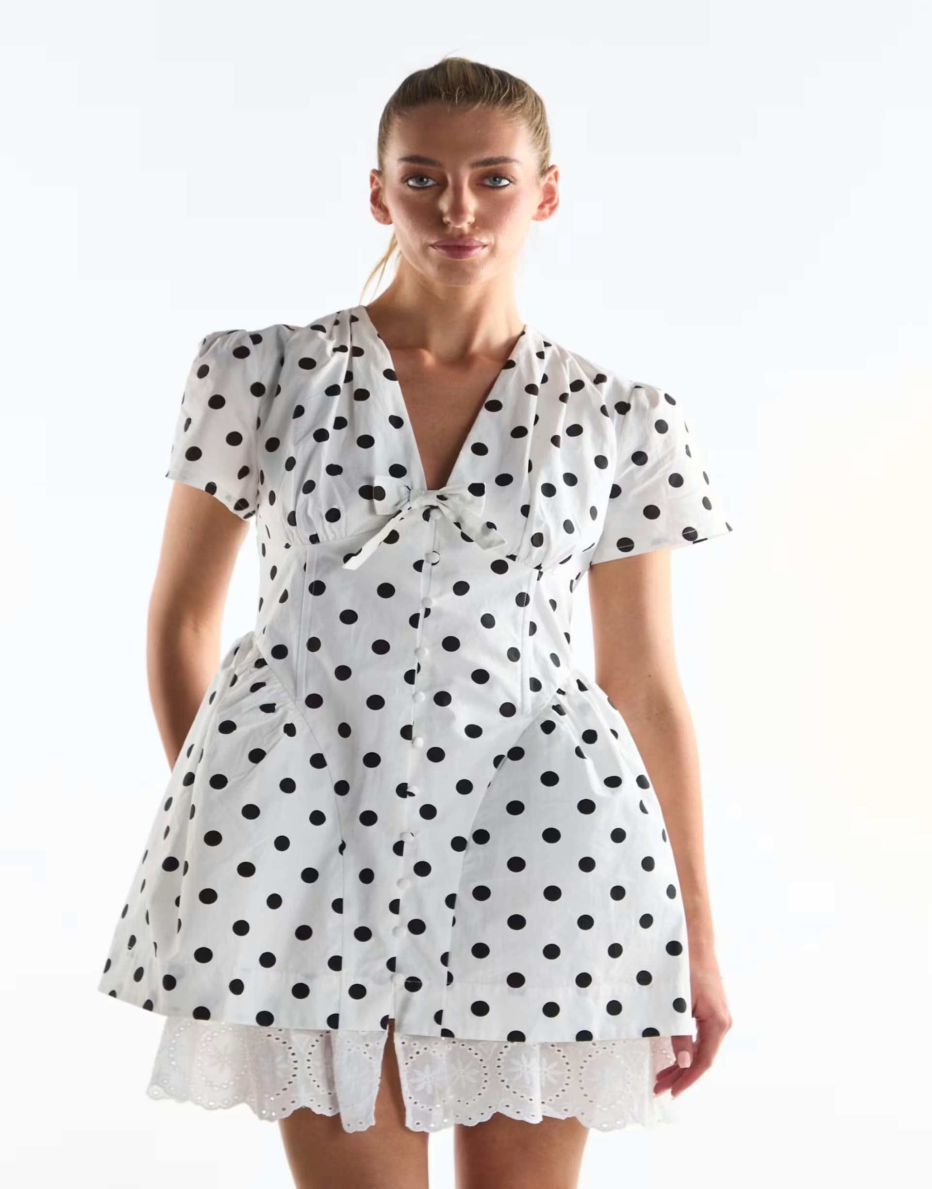 ASOS Collective The Label Corset mini skater dress in big white spot