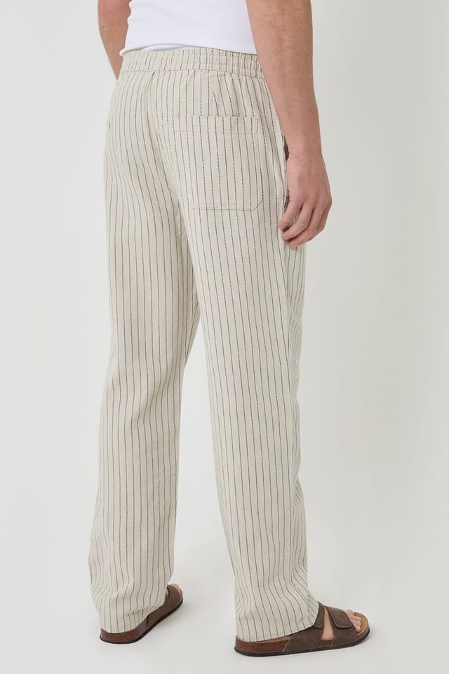 Threadbare Threadbare Men's Stripe Straight Leg Cotton Trousers in Light Stone - 2