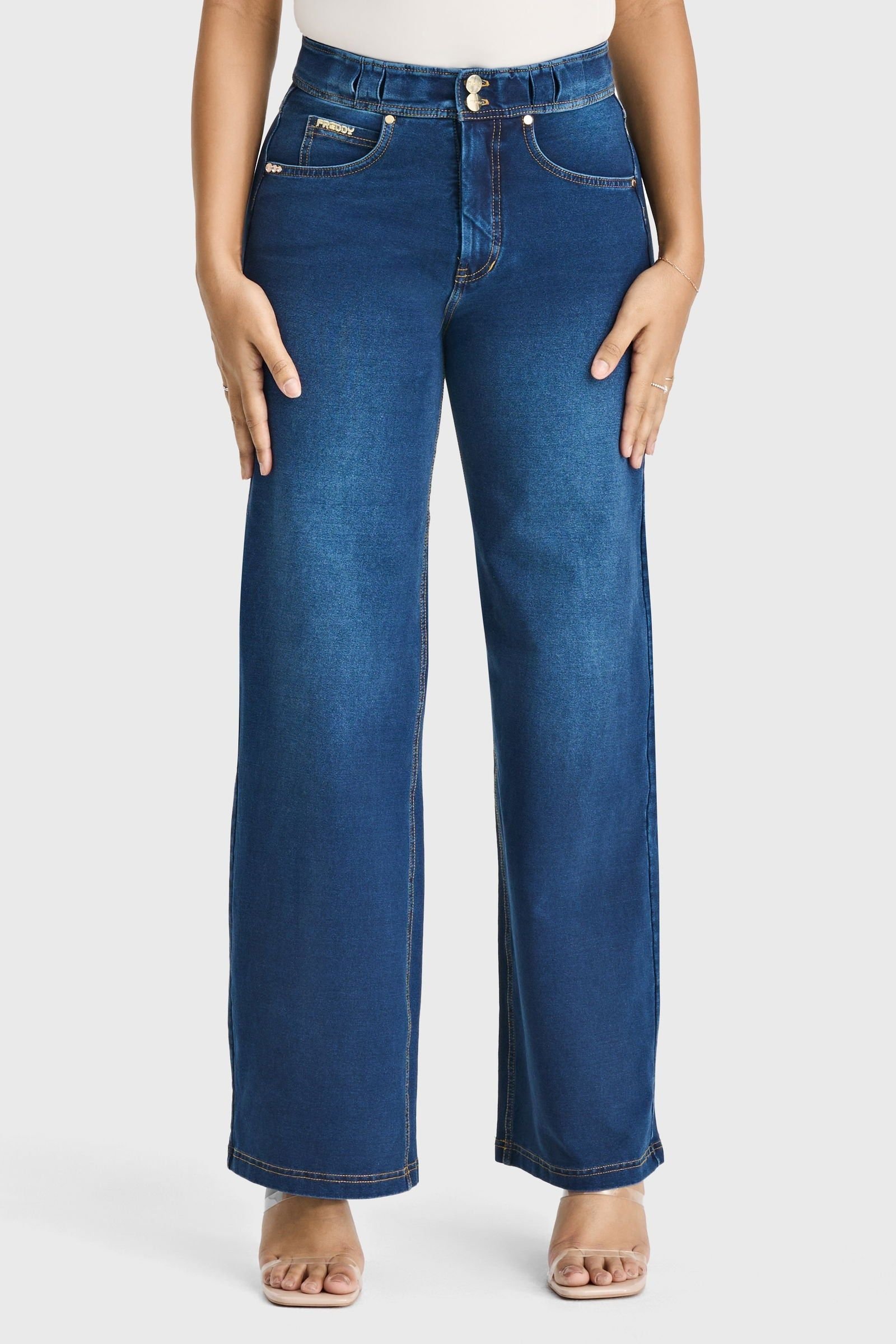 Freddy Freddy Women's N.O.W Denim High Waisted Wide Leg Jeans in Dark Blue - 4