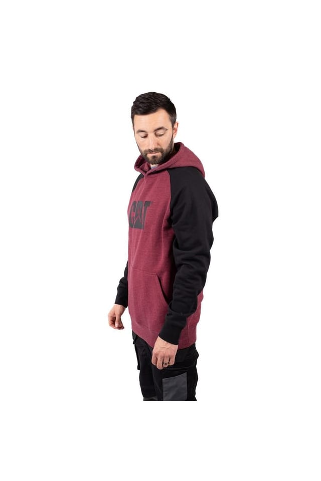Caterpillar Caterpillar Men's Raglan Hooded Sweatshirt in Dark Red - 3