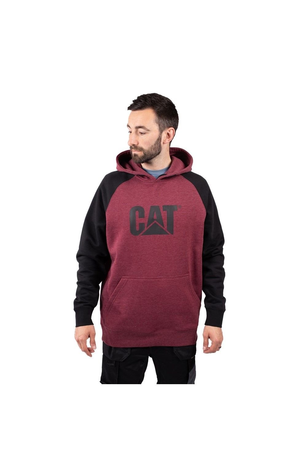 Caterpillar Caterpillar Men's Raglan Hooded Sweatshirt in Dark Red - 4
