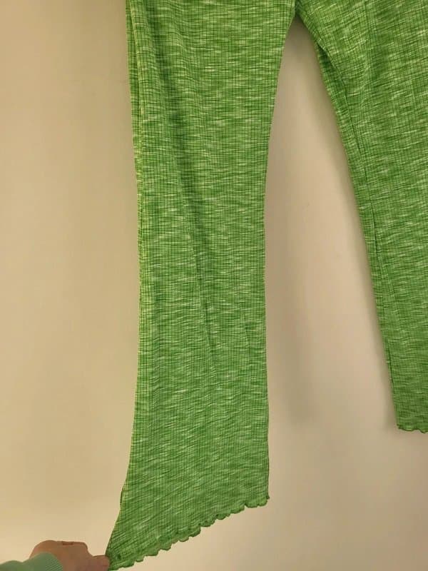 Bershka Bershka Bright Green Ribbed Flare Trousers – Size L