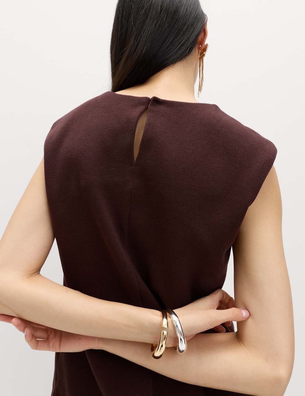 Marks & Spencer M&S Cosy Cotton Blend Round Neck Top Golden Brown - 2