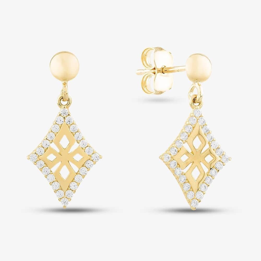 T.H.Baker T.H.Baker Gold Cubic Zirconia Heraldic Cross Earrings