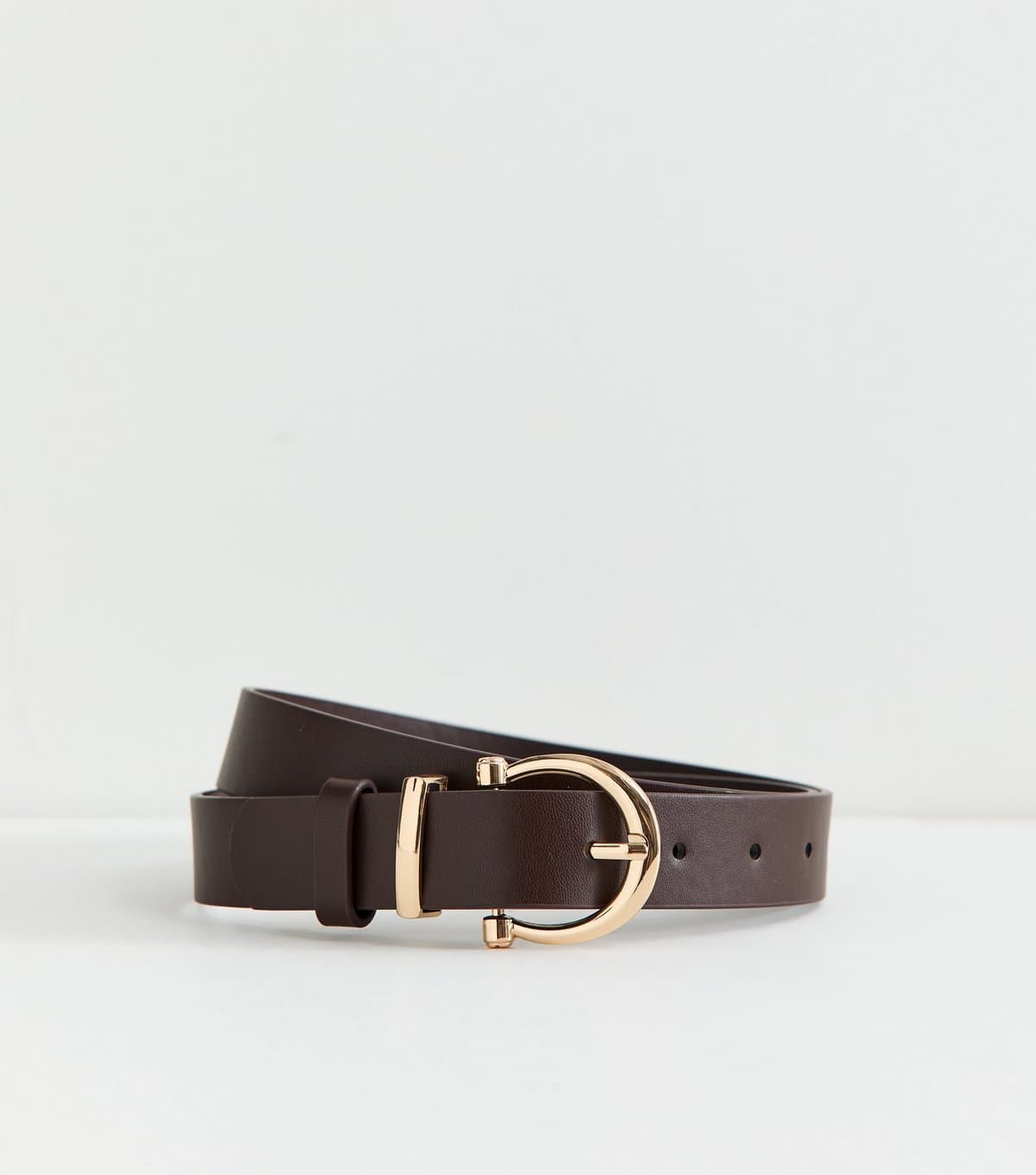 New Look Dark Brown Faux Leather Golden Buckle Belt New Look