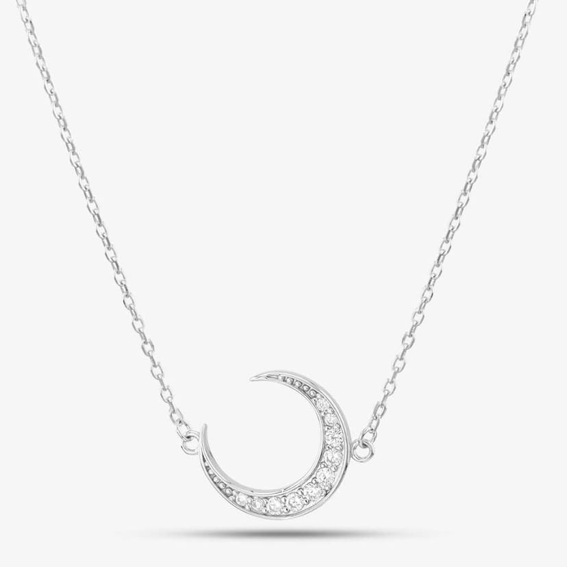 T.H.Baker T.H.Baker Women's Sterling Silver Cubic Zirconia Crescent Moon Necklace N611070 - 1