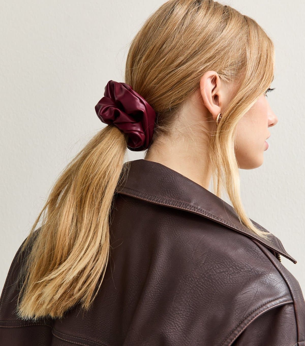 New Look Burgundy Faux Leather Scrunchie New Look