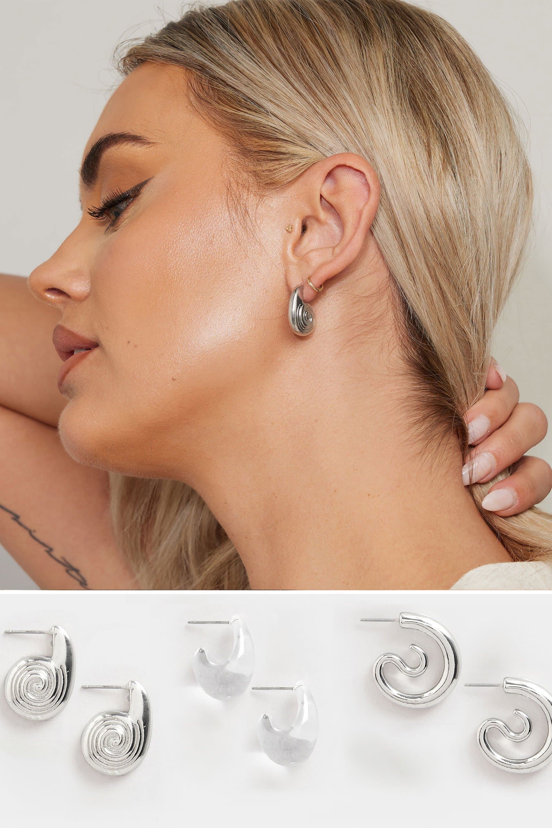 Yours 3 Pack Silver Tone Mixed Swirl Earrings