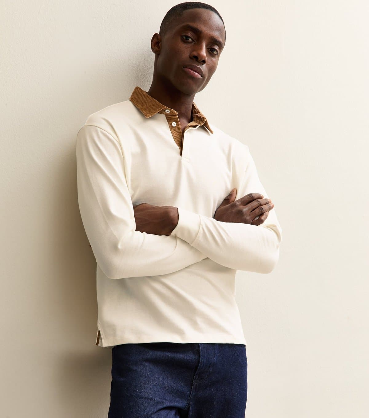 jack & jones Men's Off White Contrast Collar Polo Shirt Jack & Jones New Look