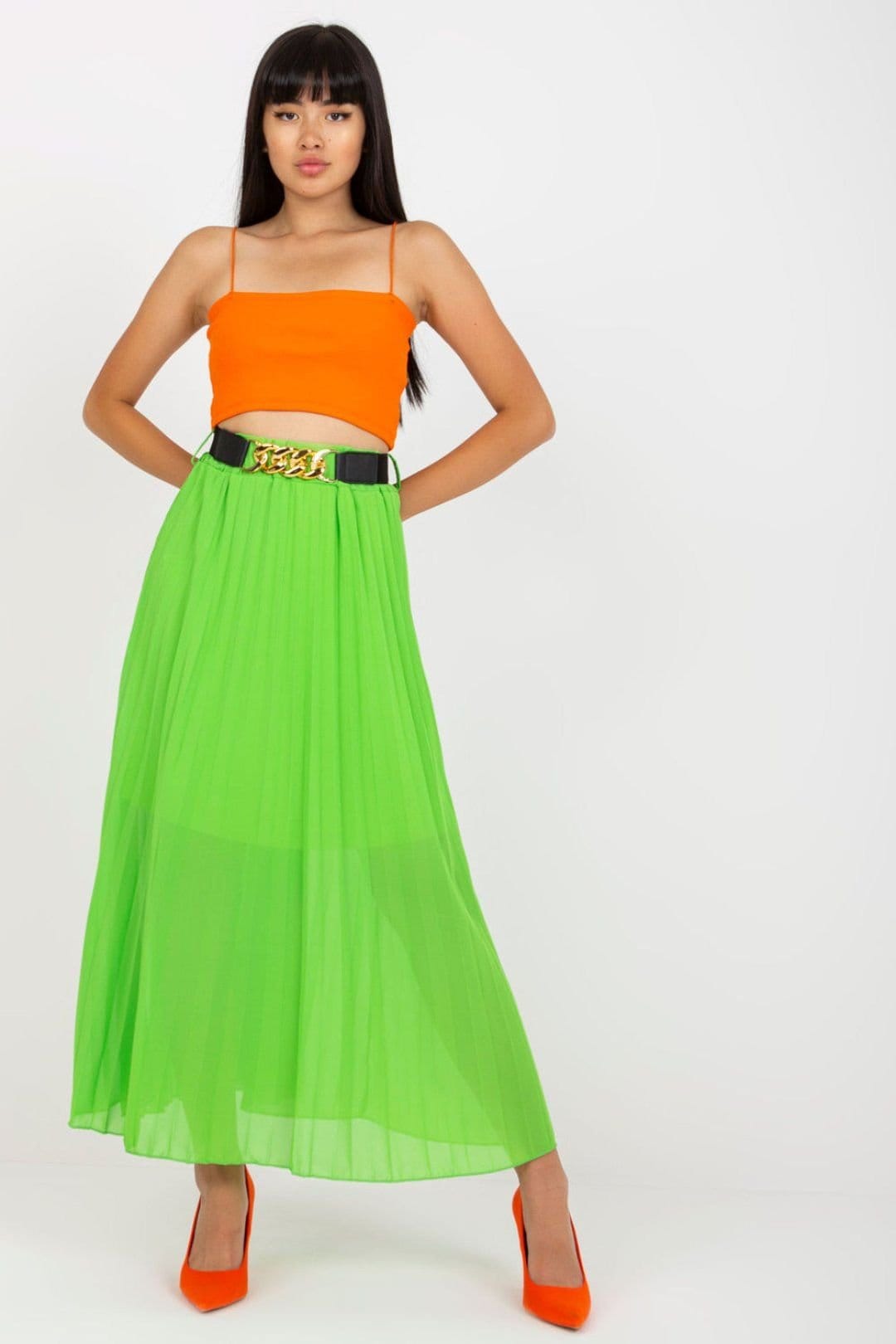 Love Lace Love Lace Women's Long Elastic Waist Skirt with Chain Belt in Green - 1