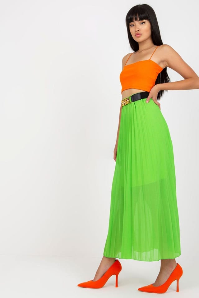 Love Lace Love Lace Women's Long Elastic Waist Skirt with Chain Belt in Green - 2