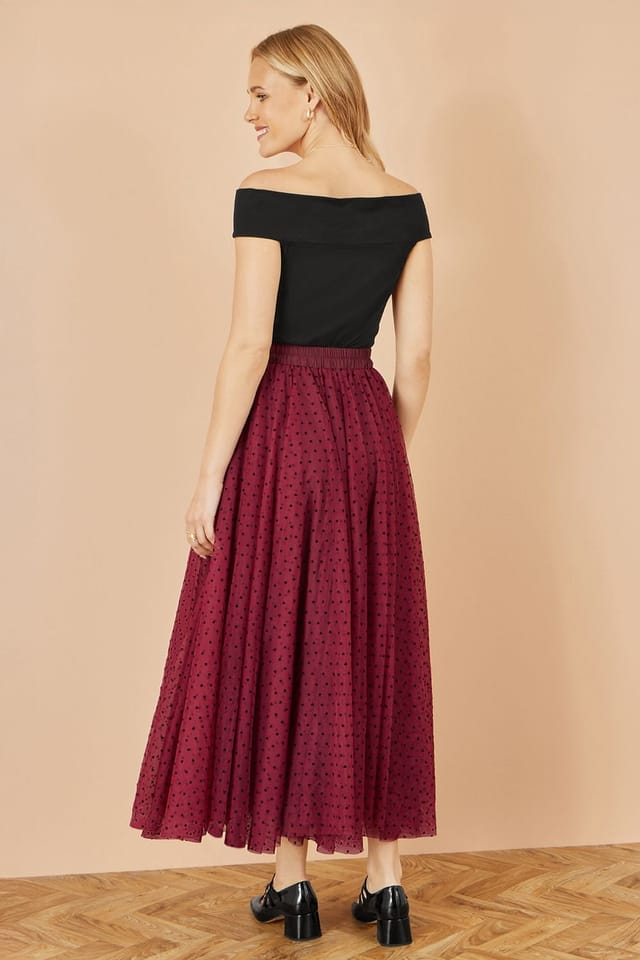 Yumi Yumi Women's Burgundy Mesh Heart Print Tulle Skirt - 3