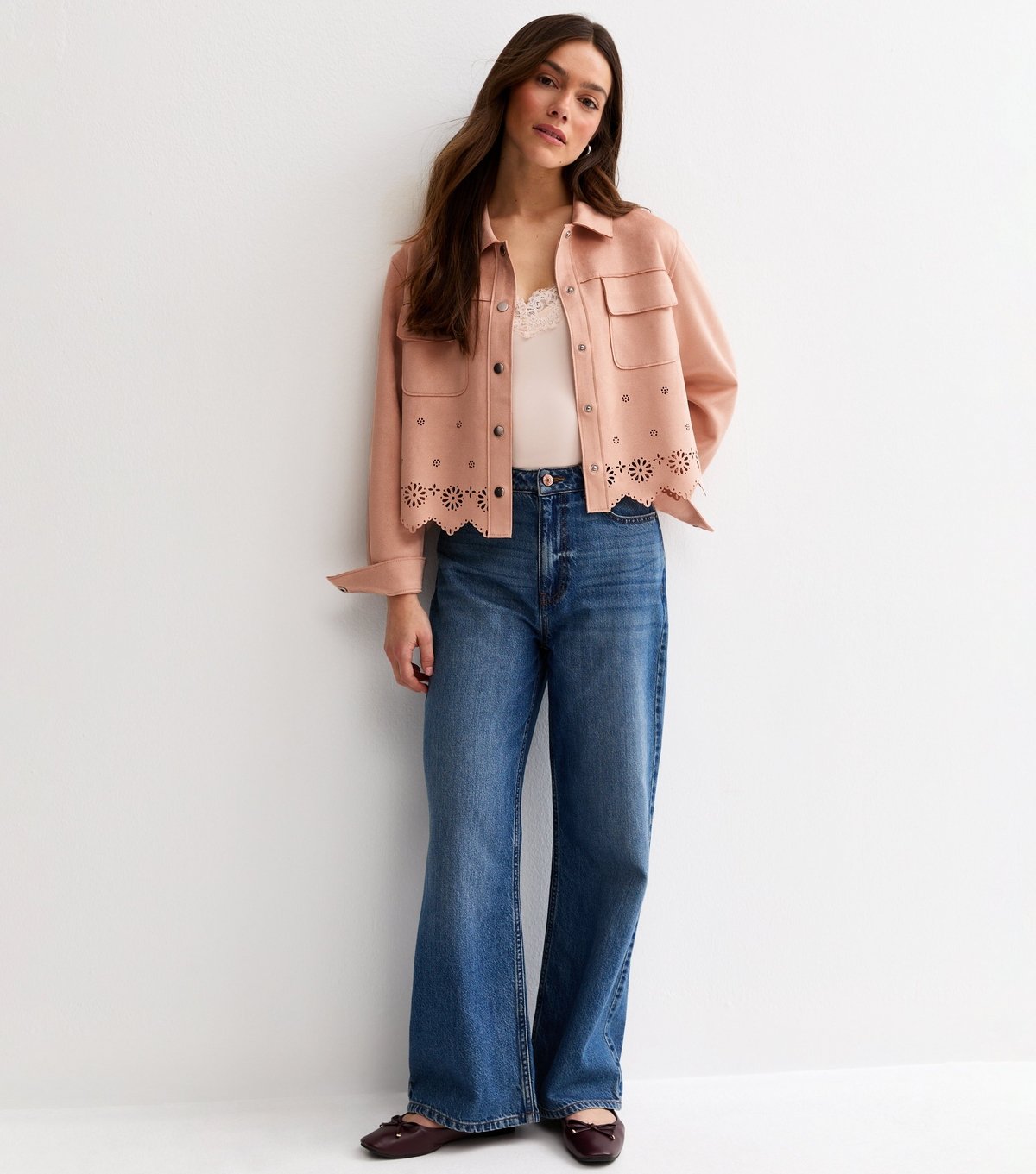 New Look Women's Petite Light Pink Cutwork Faux Suede Shacket New Look - 3