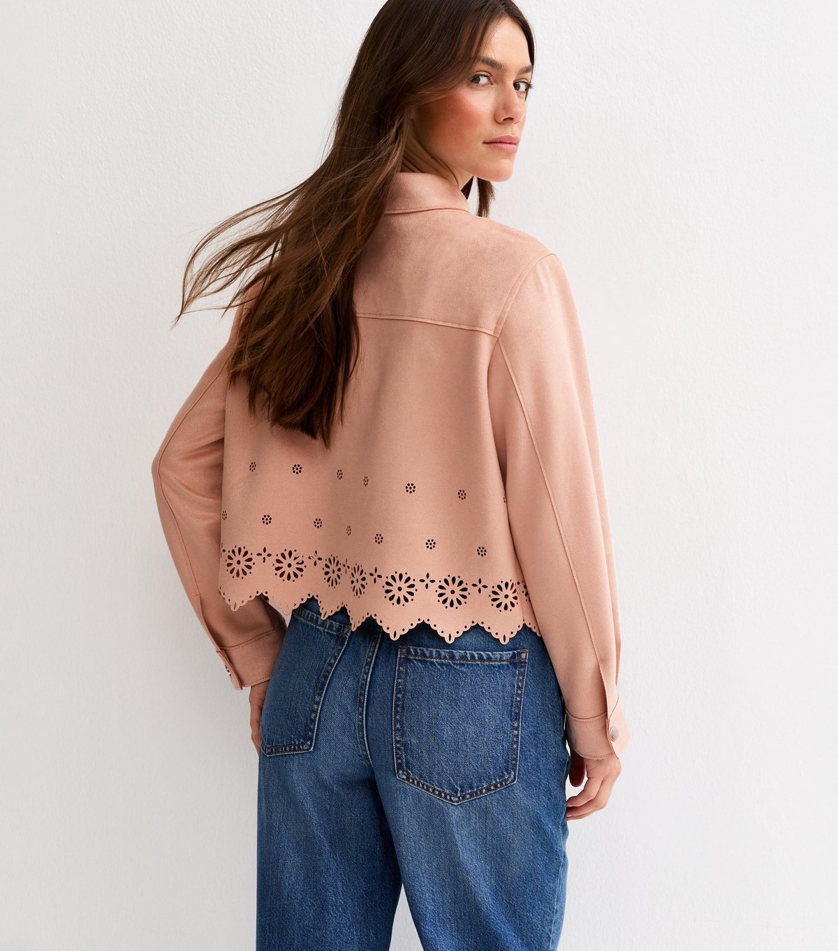 New Look Women's Petite Light Pink Cutwork Faux Suede Shacket New Look - 4