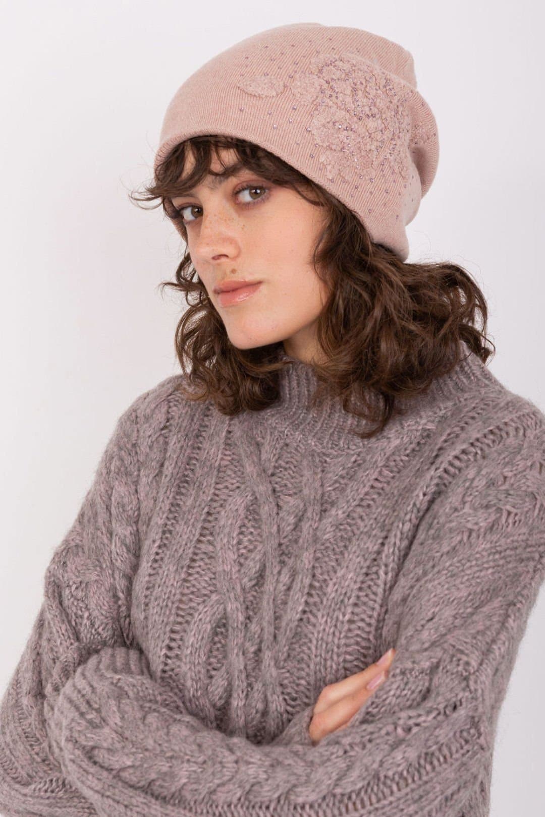 Love Lace Love Lace Women's Warm Cashmere Winter Beanie Hat with Decorative Rhinestones Cozy in Pink