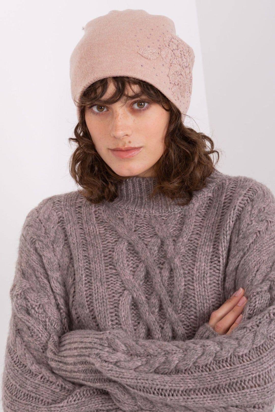 Love Lace Love Lace Women's Warm Cashmere Winter Beanie Hat with Decorative Rhinestones Cozy in Pink - 4