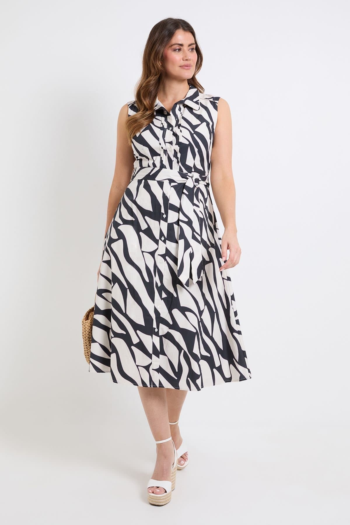 Wallis Wallis Women's Summer Cotton Palm Shirt Dress in Navy