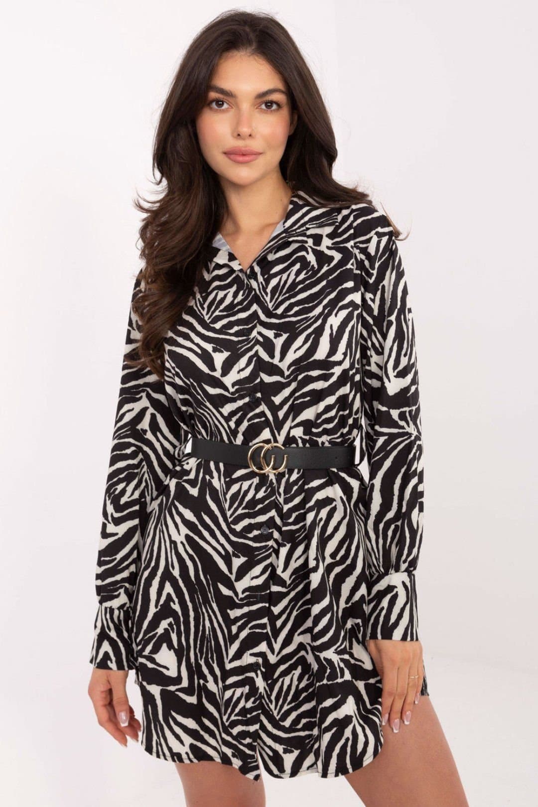 Love Lace Love Lace Women's Animal Print Shirt Dress With Belt in White