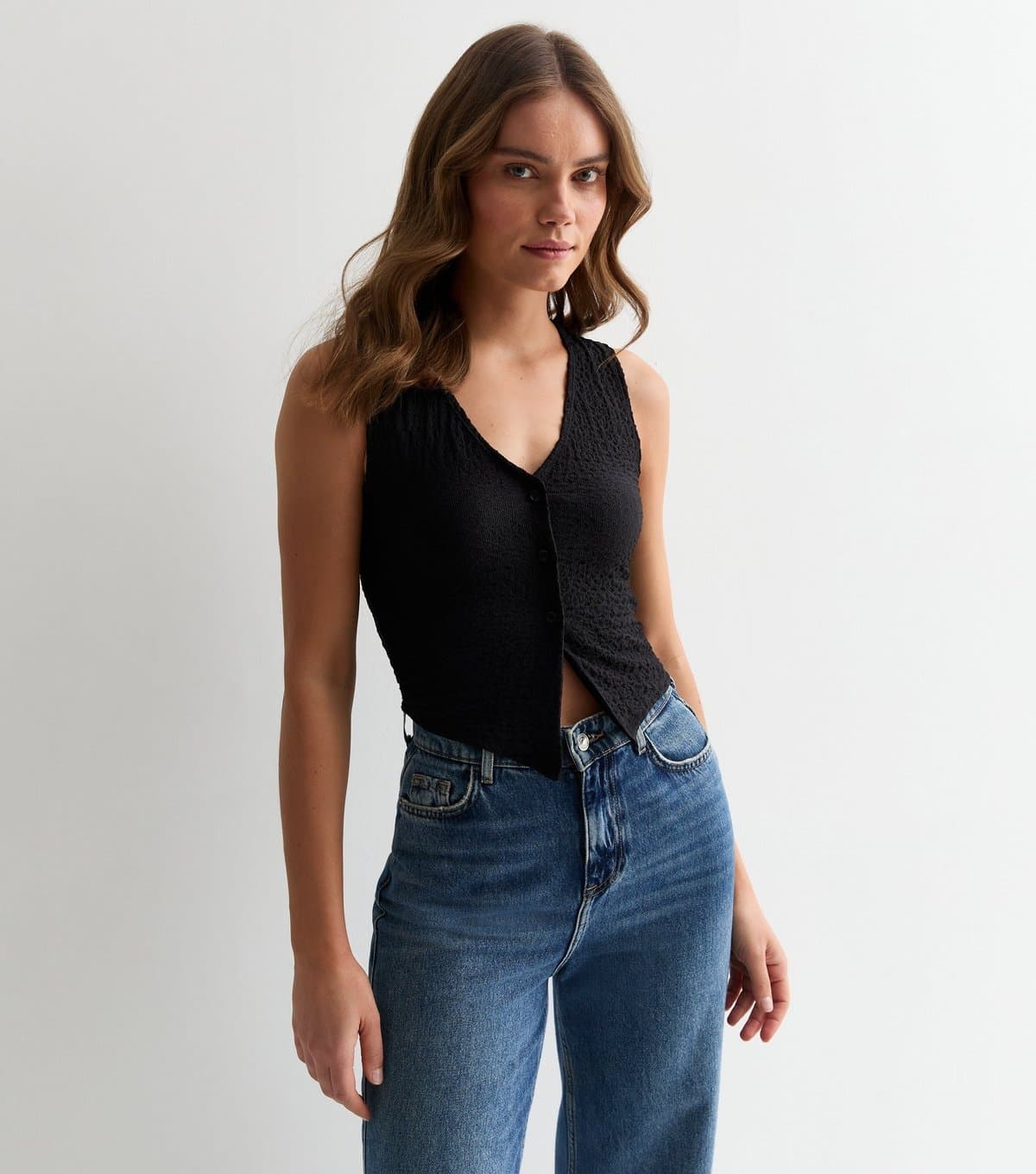 New Look Women's Black Jersey Button Down Vest New Look