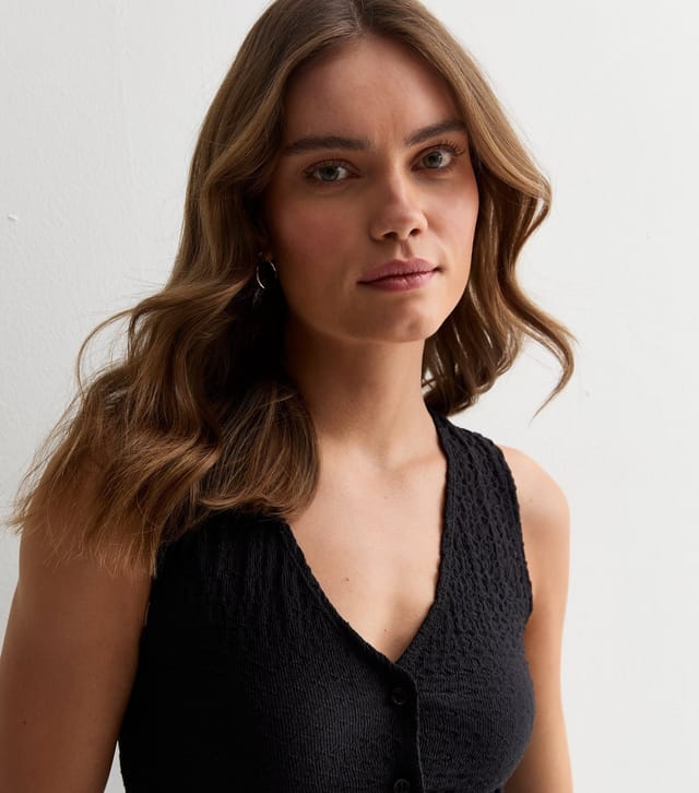 New Look Women's Black Jersey Button Down Vest New Look - 2