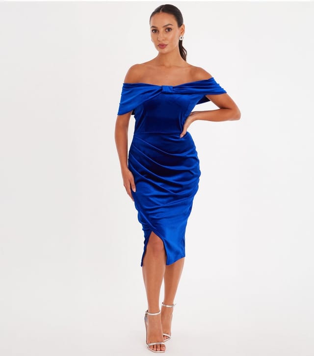 Quiz Women's Petite Blue Velvet Midi Dress Quiz New Look - 2