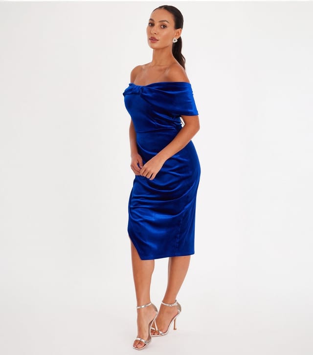 Quiz Women's Petite Blue Velvet Midi Dress Quiz New Look - 3