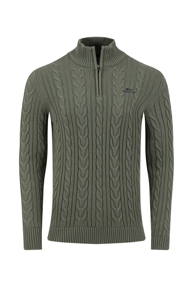 Weird Fish Weird Fish Men's Heath 1/4 Zip Cable Knit Jumper in Green - 2
