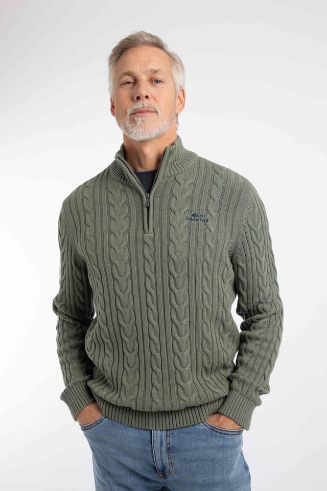 Weird Fish Weird Fish Men's Heath 1/4 Zip Cable Knit Jumper in Green - 3
