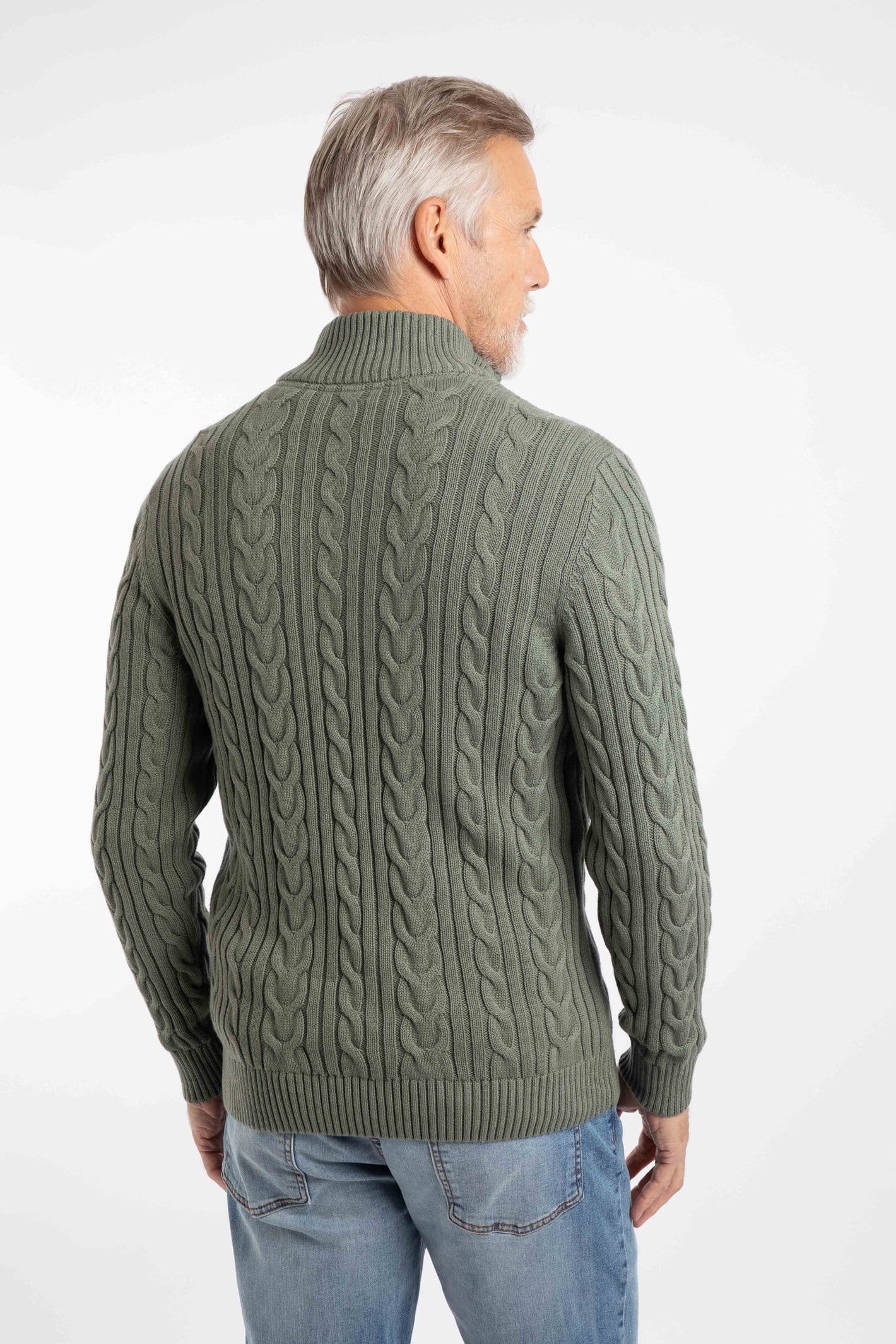 Weird Fish Weird Fish Men's Heath 1/4 Zip Cable Knit Jumper in Green - 4